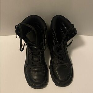 Esprit Black Leather Women Combat & Moto Boots Size 7,5